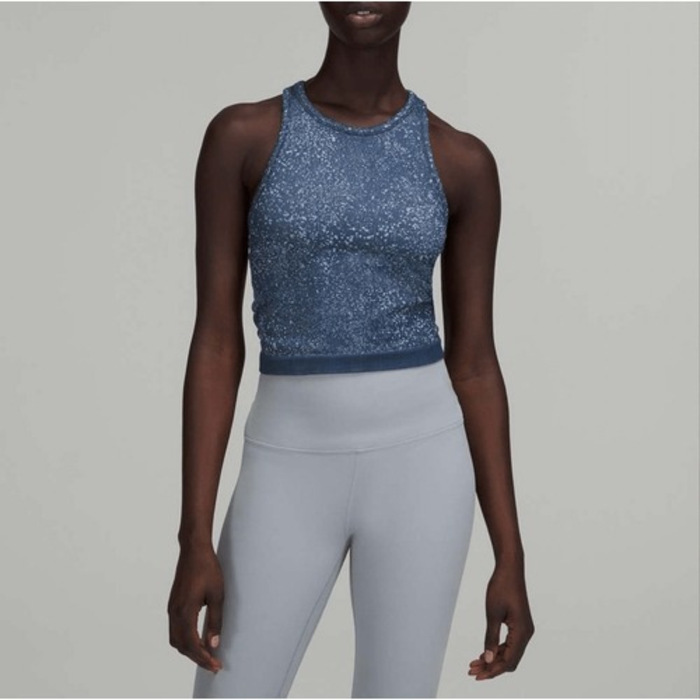 Lululemon Tank Top Ebb to Street Cropped Distorted Noise Mineral Blue 12